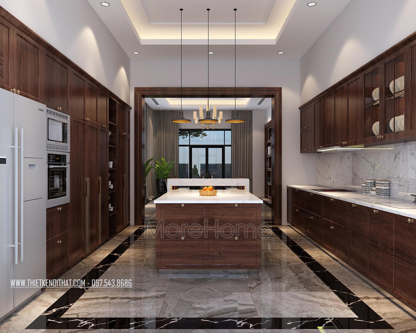 Bộ tủ bếp với bàn đảo thiết kế độc đáo