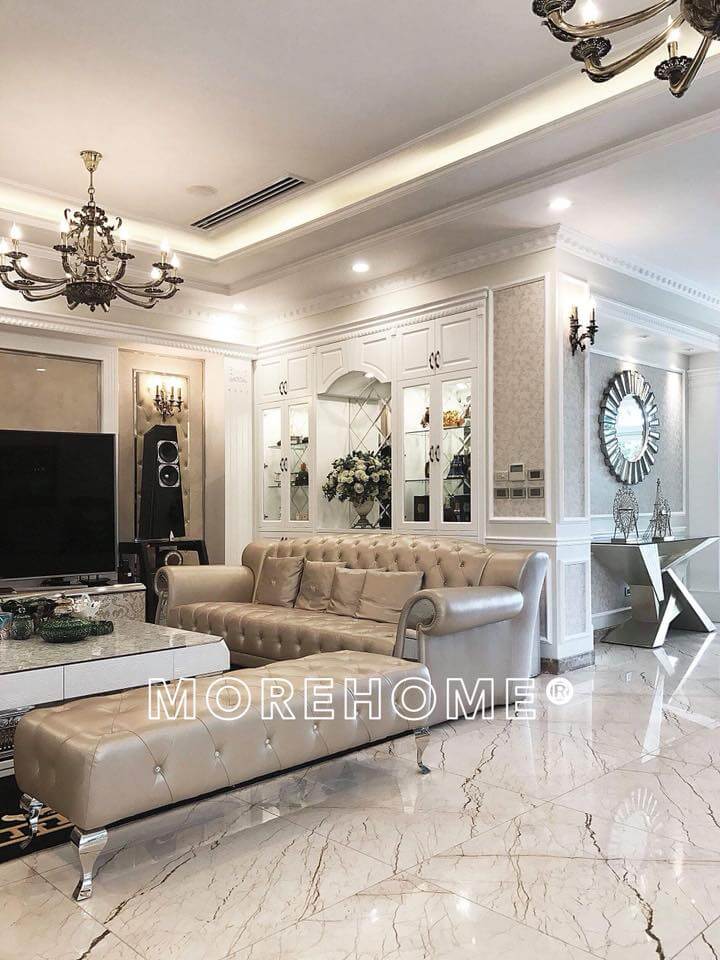 Lắp đặt bộ sofa tân cổ điển bọc da cho biệt thự Ciputra thiết kế biệt thự